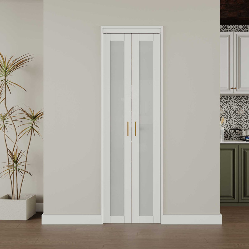 1 porte pliante en verre givré avec trousse de quincaillerie d'installation et poignée en F, 24 po x 80 po