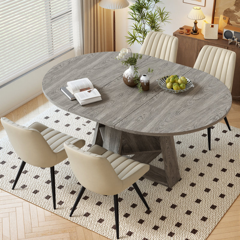 Ensemble de table et chaises de salle à manger extensible ronde à ovale Fecteau, Beige, Gris
