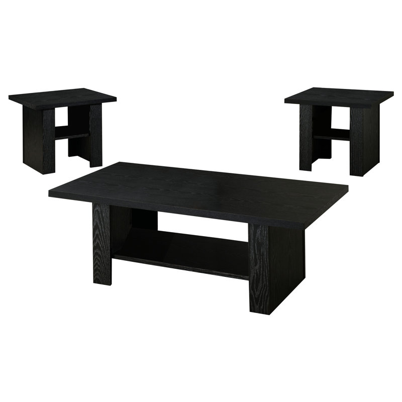 3 tables basses avec finition en chêne noir, construction, tablette inférieure pour organiser les articles, ajoute de la modernité à l'espace de vie en bois d'ingénierie, décor, grain subtil, assure un décor propre et cohésif