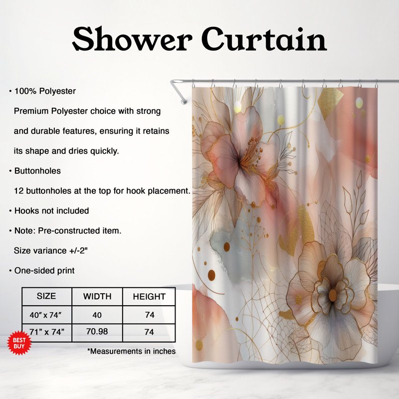 Rideau de douche standard 1 pièce Golden Paint Strokes, H 74 po x l 71 po
