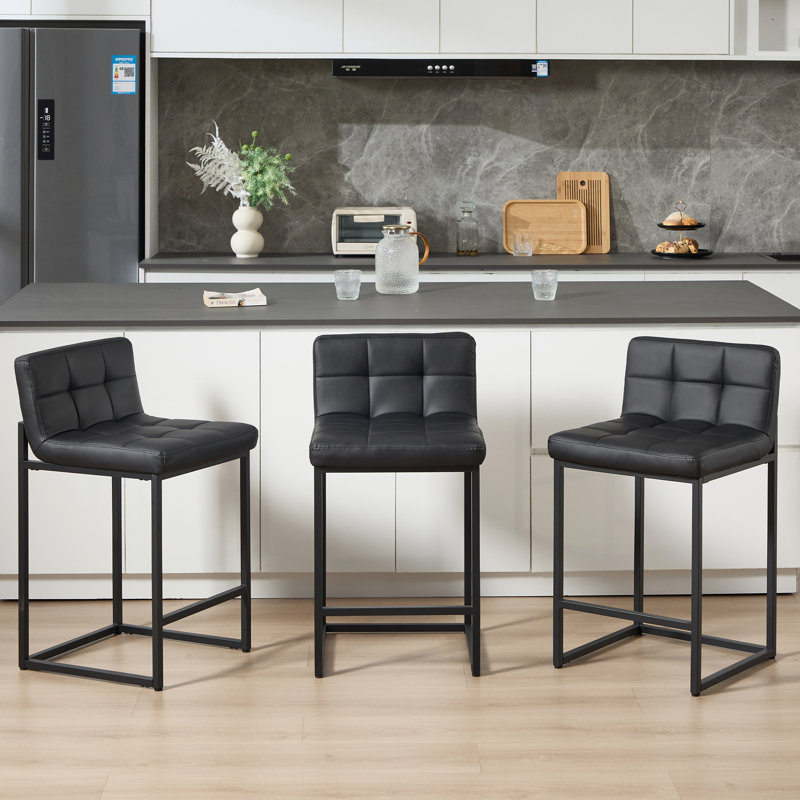 Ensemble de 3 tabourets de bar 24 po à hauteur de comptoir avec structure en métal, Noir