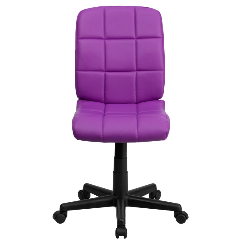 Mid-Back Quilted Vinyl Swivel Task Office Chair, No Arms, Purple