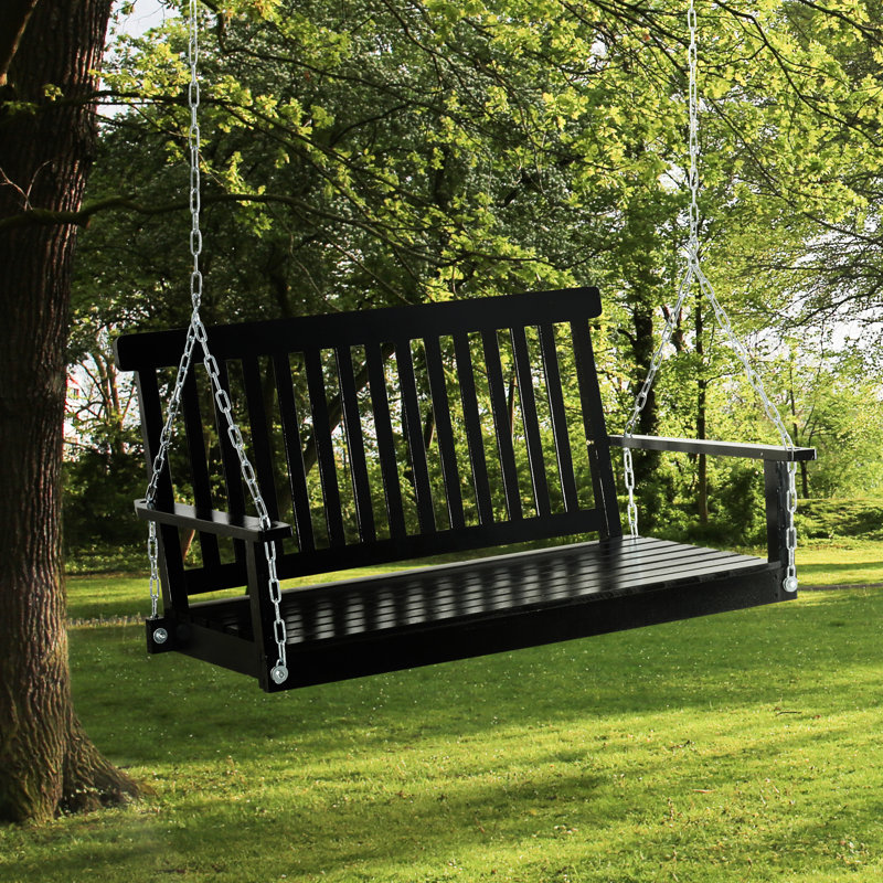 Balancelle de véranda noire, 2 balançoires suspendues d'une capacité de charge de 440 lb, siège à lattes pour fauteuil de jardin, dossier à plateforme