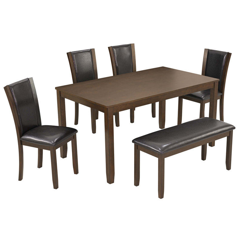 6-Piece Dining Table Set with Bench and Chairs, Ideal for Family Gatherings, Farmhouse Style for Dining Room and Kitchen