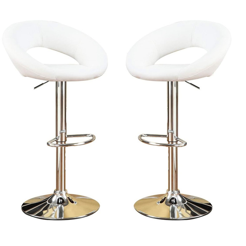 2 pièces Tabourets réglables en similicuir blanc avec siège rembourré et chaises contemporaines plaquées, Blanc