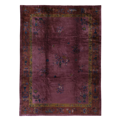 Tapis mauve et rouille de haute qualité noué à la main