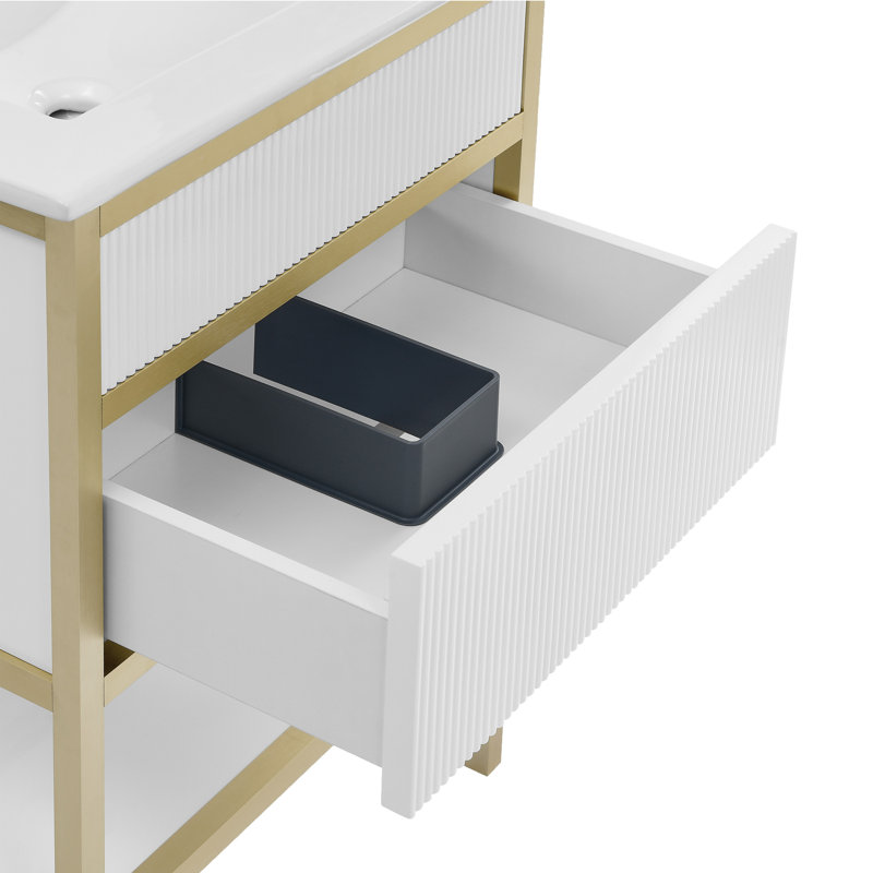 Meuble-lavabo autoportant blanc et doré 24 po Caché