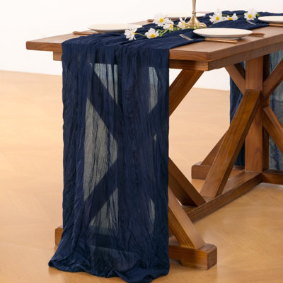 Cheesecloth Table Runner Summer Boho Wedding Birthday Party Home Decor | Navy Blue Rustic Gauze 10FT 120in Cheese Cloth Sheer Farmhouse Dining Runner for Baby Shower Bridal Holiday Decorations