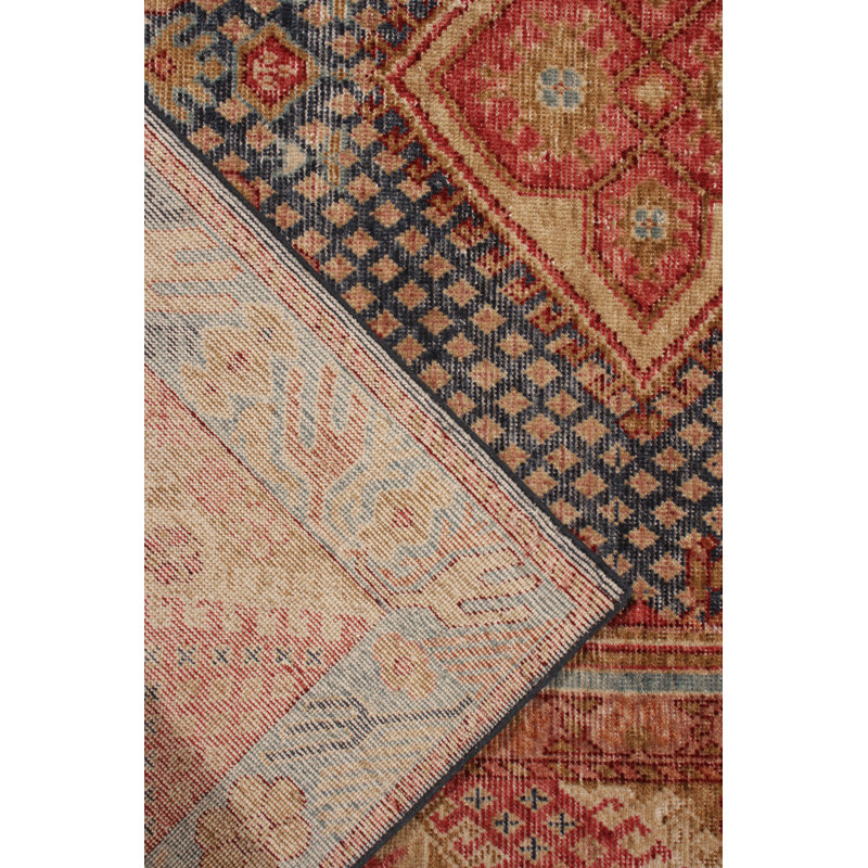 Distressed Homage Hand Knotted Wool Geometric Area Rug in Blue, Red, Gold, Brown, Pink, Rectangle 12' x 15'