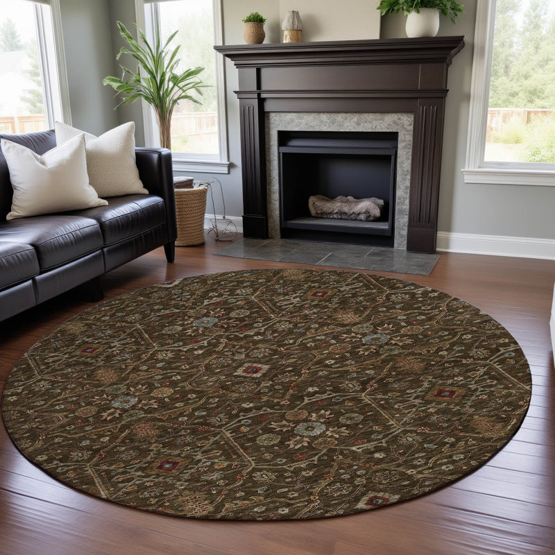 Premium Machine Washable Ducote AMF1130 Global Rug, Round 8'