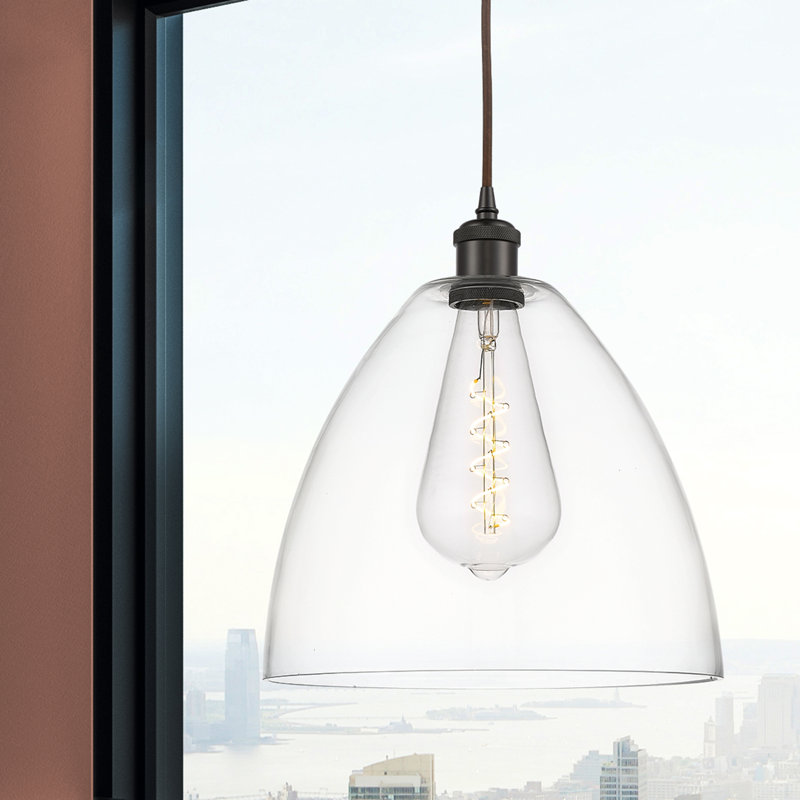 Haruka 1 - Light Single Pendant, 14.75" H x 12" W x 12" D, Clear, Oil Rubbed Bronze