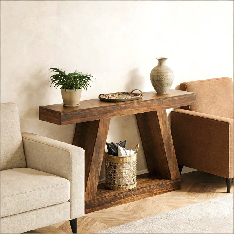 55" Farmhouse Console Table with Storage, Dark Brown