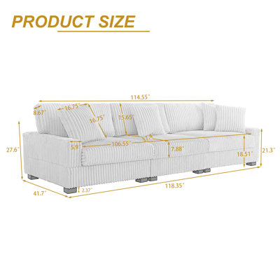 Canapé modulaire rembourré 3 pièces en flanelle de fourrure de lapin blanche avec accoudoirs et coussins décoratifs 3 pièces