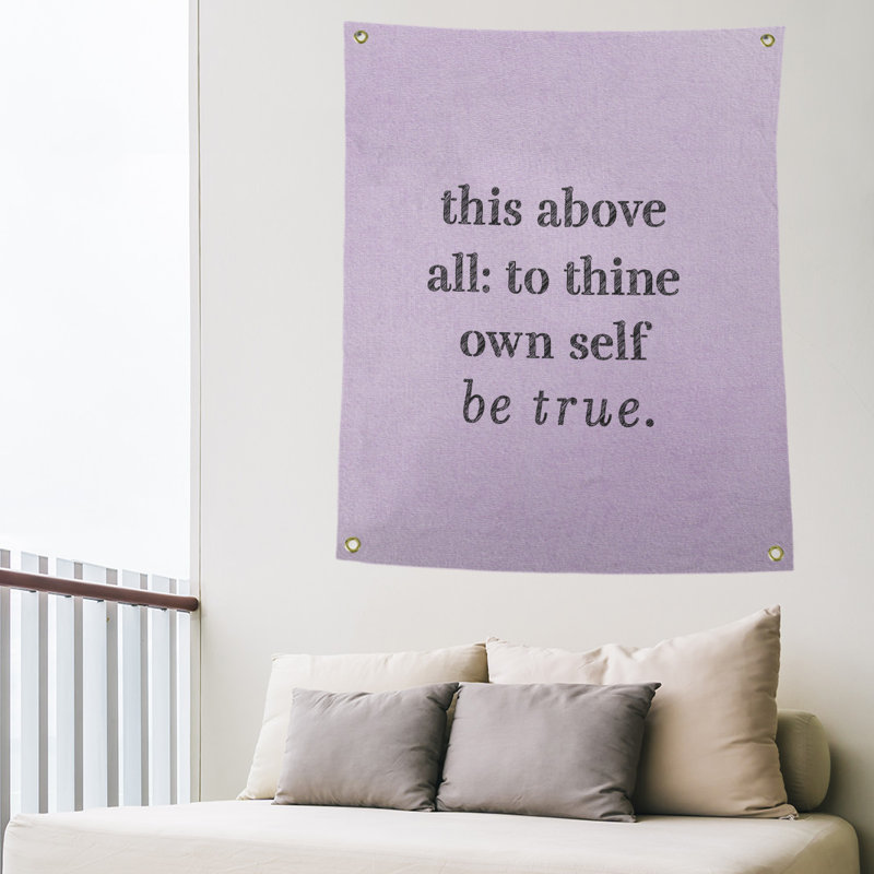Tapisserie de polyester à citation manuscrite en polyester, H 80 po x l 59 po, Mauve / Noir
