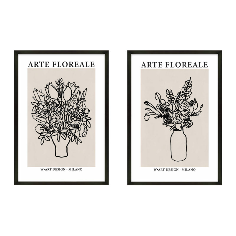 Arte Floreale Set by Romina Gadler, 20" H x 14" W, Black Paper Framed