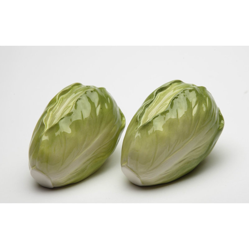 Hand-Painted Green Ceramic Cabbage Salt and Pepper Shakers