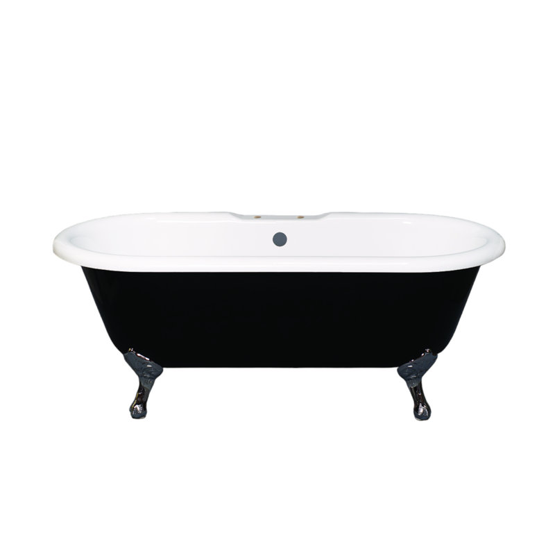 The Black and White 66 in. Double Ended Clawfoot Acrylic Tub with 7 in. Deck Mount Faucet Holes by Strom Living