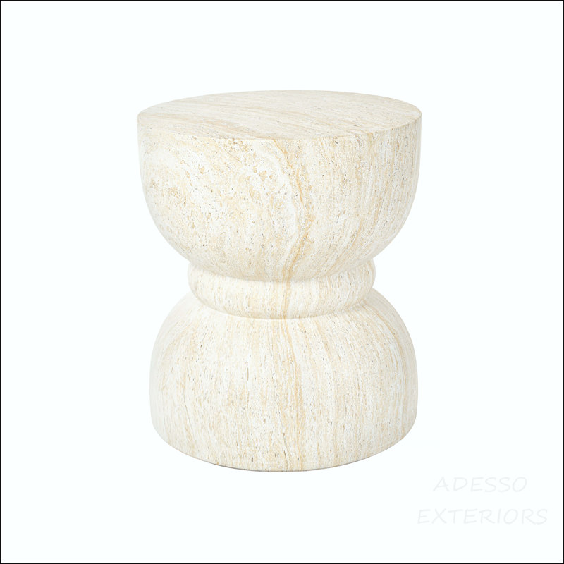 Waisted MGO Side Table with Travertine Finish, Light Beige