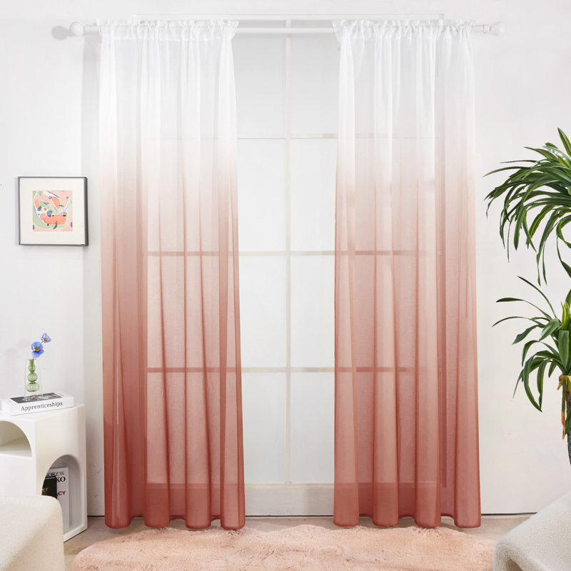 Paire de rideaux transparents Zhejno, L 52 po x L 63 po, Brun rougeâtre