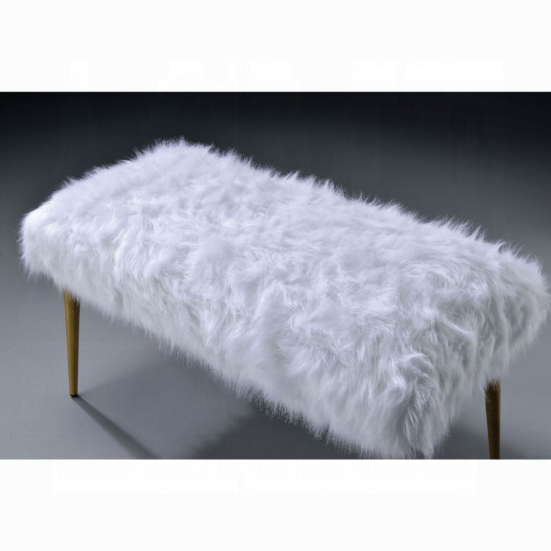 Banc en fausse fourrure blanche et or Brighton, H 19,87 po x l 37,7 po x P 17,86 po