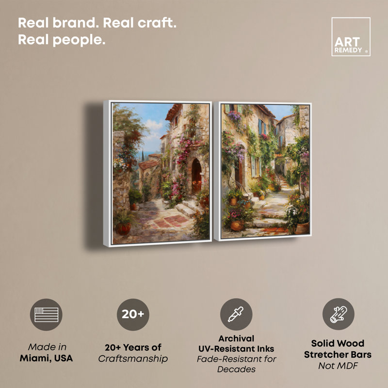 Ensemble de charme méditerranéen, impression sur toile , H 36 po x l 24 po, Cadre flottant blanc