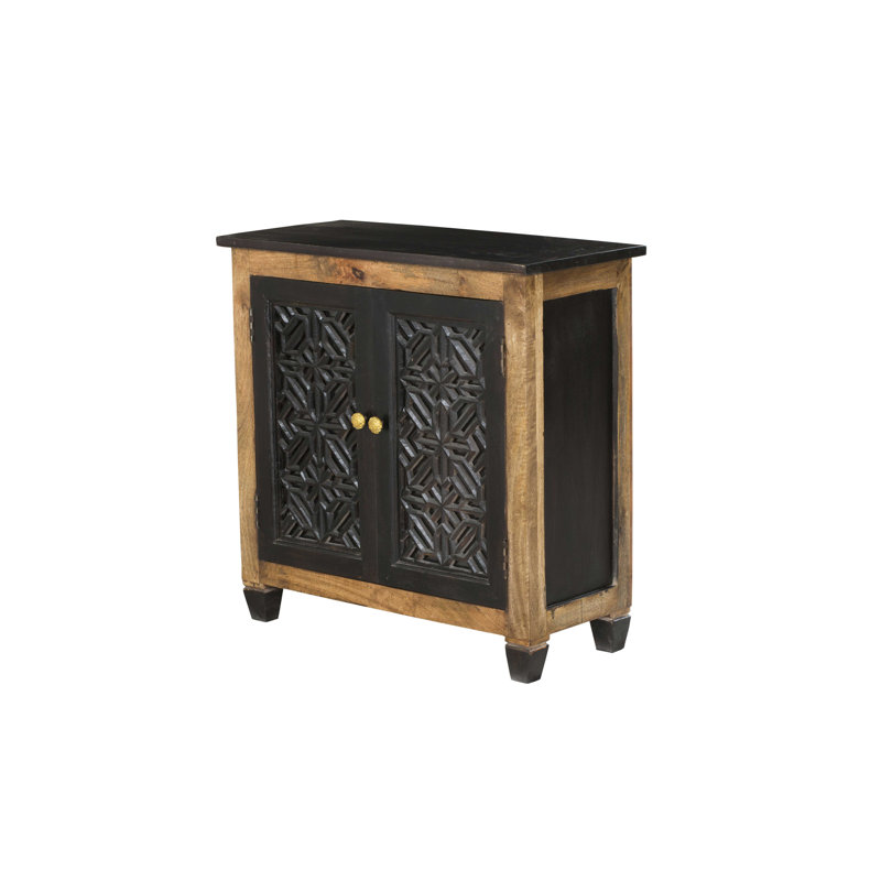 80cm Solid Wood Sideboard, Black/Oak