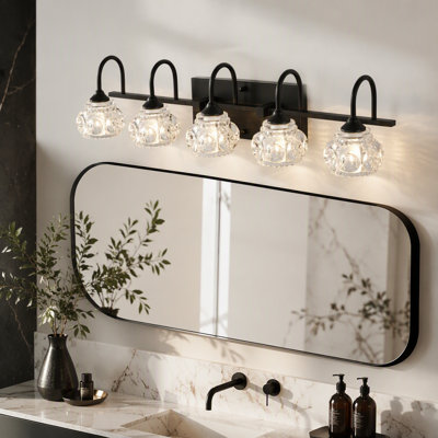 Luminaire de meuble-lavabo de salle de bain rétro 29 po à 29 lumières - Finition noire avec abat-jour en cristal, éclairage mural pour salle de bain, salle d'eau et miroir de meuble-lavabo (sans ampoules)