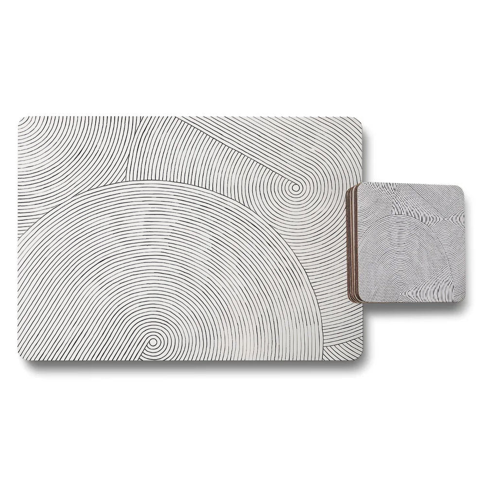 Abstract Spiral Placemats And Coaster Set With White And Black Lines