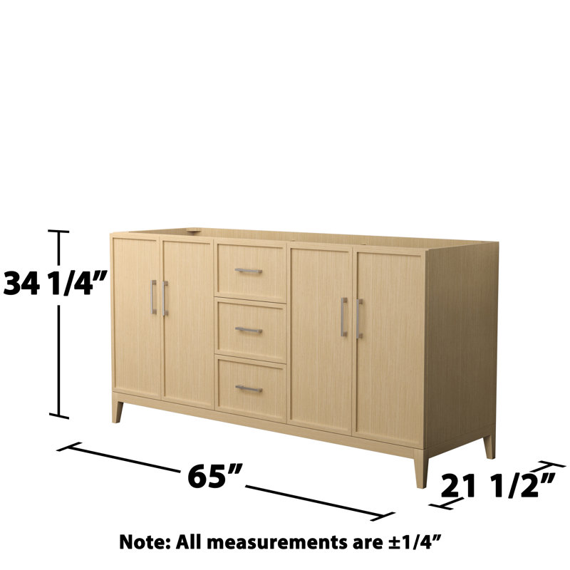 Elan 65'' W Double Bathroom Vanity Base, Tan/Brushed Nickel