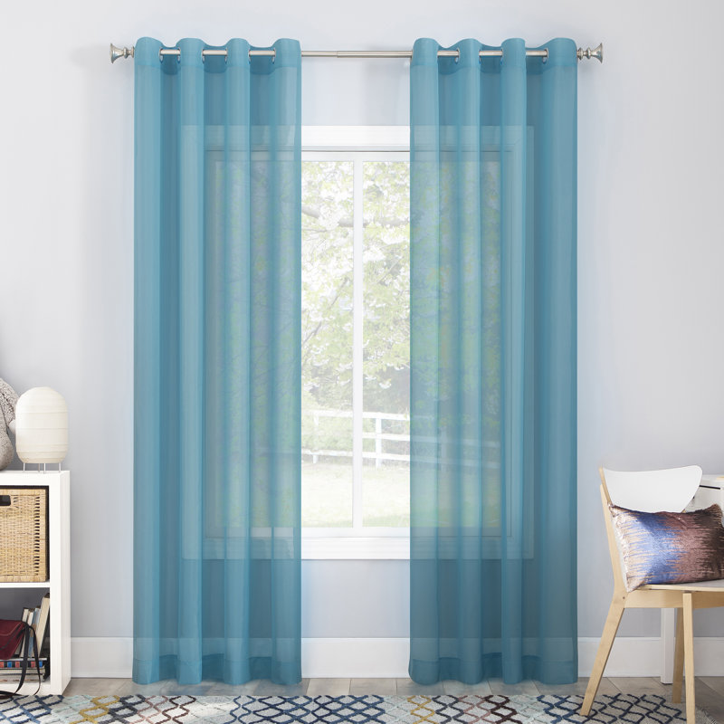 Caspian Voile Sheer Grommet Curtain Panel, Sky Blue, 59" W x 63" L