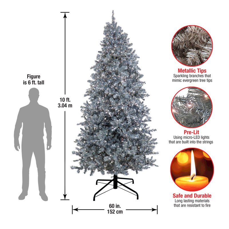 Silver Fir Christmas Tree with LED Lights, 10 Ft