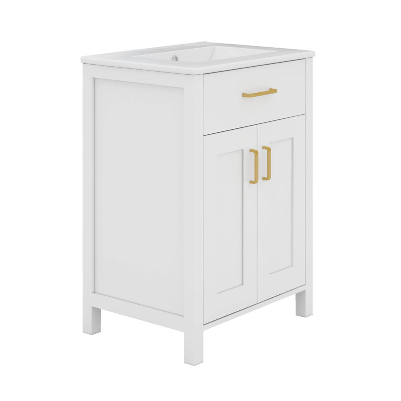 24 Inch Laundry Sink With Cabinet, Gold/White