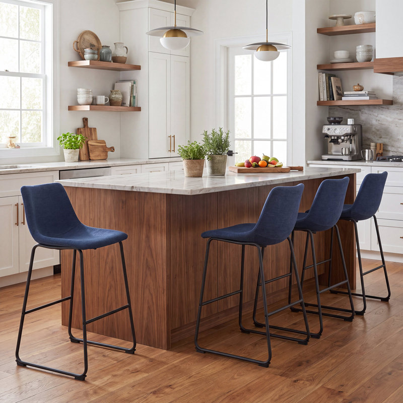 Ensemble de 2 tabourets de comptoir en cuir Anke, Blue, Tabouret de bar (siège d'une hauteur de 29 po)