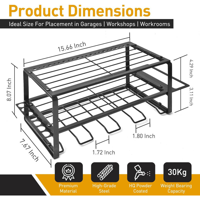 MoDinzo Power Tool Holder Organizer Alloy Steel Black Storage Rack NEW