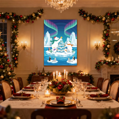 Ours polaires de Noël, pingouins, arbre de Noël, aurores glacées, eau glacée, ensemble de 3 impressions sur toile
