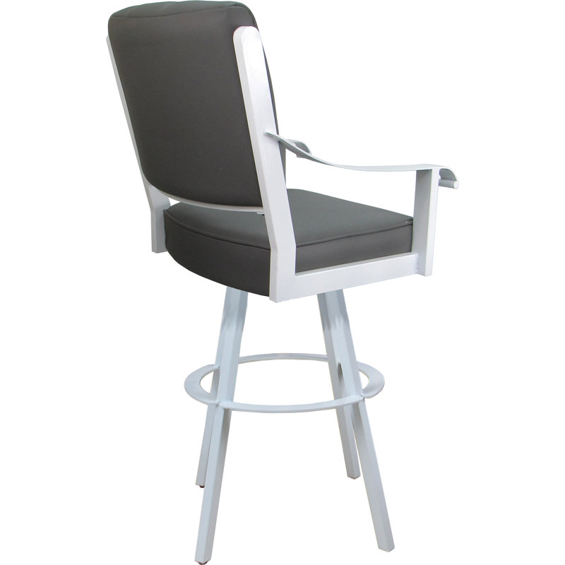 Tabouret de bar pivotant en cuir avec siège en métal 26 po, White, Gris, Counter Stool (26" Seat Height)