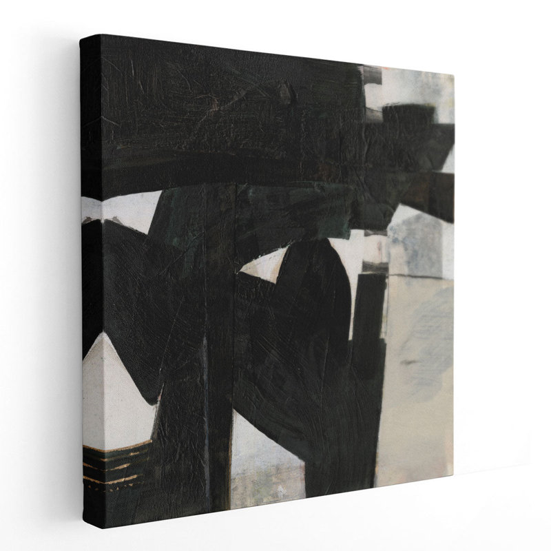 Ébène déconstruit noir et blanc - reproduction d'art sur toile, H 16 po x l 16 po