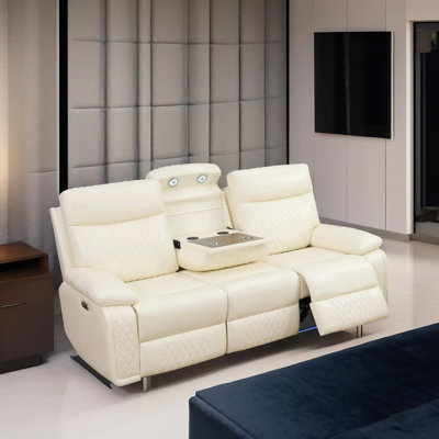 Nova Power Off-White Breathable Semi Pu Leather Living Room Recliner Intelligent Sofa With Led