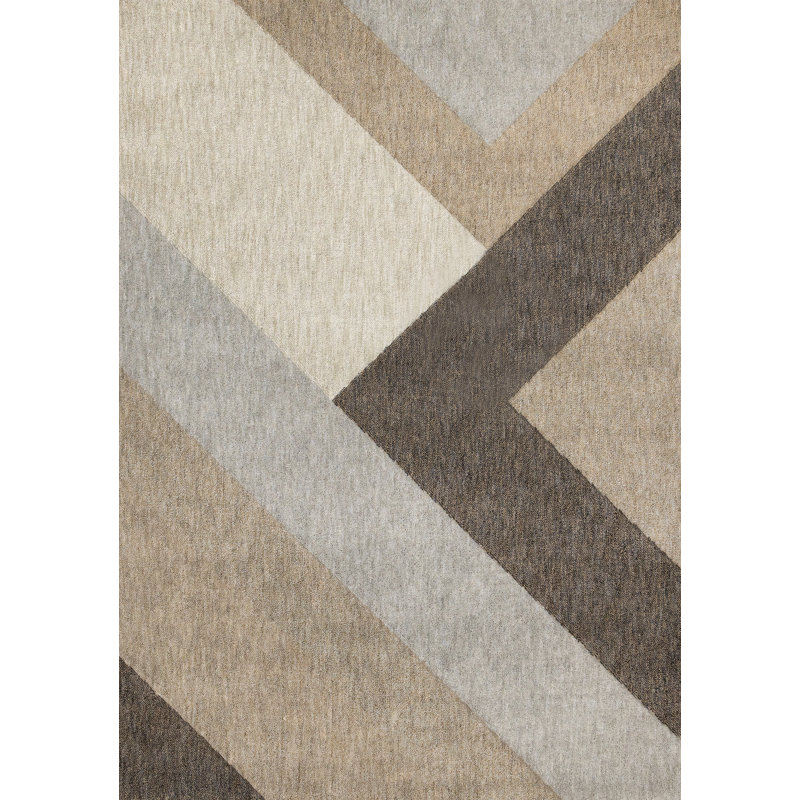 Trivian Recycled Brown Gray Taupe Geometric Rug, Rectangle 5'3" x 7'7"