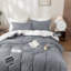 Ensemble de housse de couette 100% coton lavé Solayne avec texture de faux chanvre, couleur unie, fermeture à glissière et attaches de coin-111685179-111685167