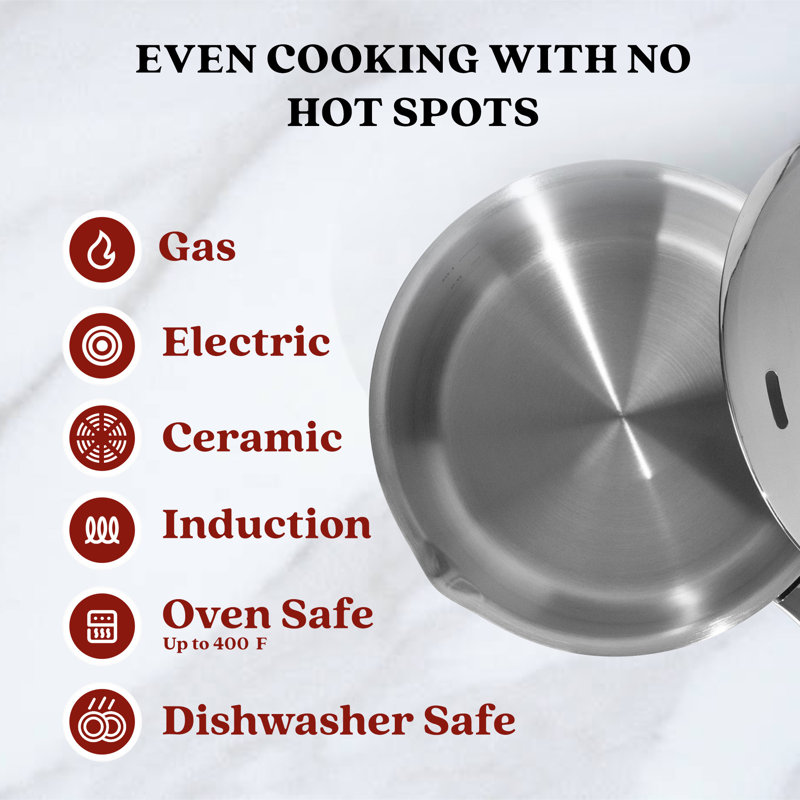 Alva Maestro 2 Qt Stainless Steel Non-Stick Saucier with Pour Spout