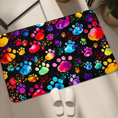 35"X23" (2'×3') Cute Paw Print Rug - Colorful Dog Cat Claw Carpet For Kids Bedroom Living Room Soft Non-Slip Decor Mat