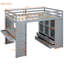 Lit mezzanine gris avec tablettes énormes, bureau fonctionnel, éclairage à DEL - Taille élégante et sécuritaire avec suffisamment d'espace de rangement pratique-454009815-454009817