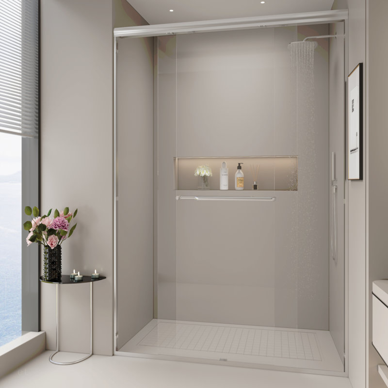 44-48 In. W X 72 In. H Double Sliding Shower Door, Semi-Frameless Bypass Bathroom Sliding Door With 1/4" (6Mm) Tempered Glass For Walk-In Shower, Chrome 24D03-48CX