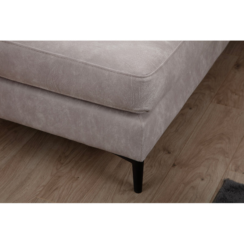 Stylish Corner Sofa, Beige Fabric, 61.0 x 123.6 x 78.7 inches | 100% Polyester Upholstery, Beech Wood & Chipboard Frame | Soft Grey Foam & Silicone Back Cushion | Matt Black Plastic Legs | Dry-Cleanable & Comfortable Design
