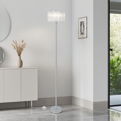 Lampe sur pied en cristal moderne avec abat-jour en cristal K9, lampadaire sur pied chromé avec interrupteur au pied pour le salon, la chambre et le bureau