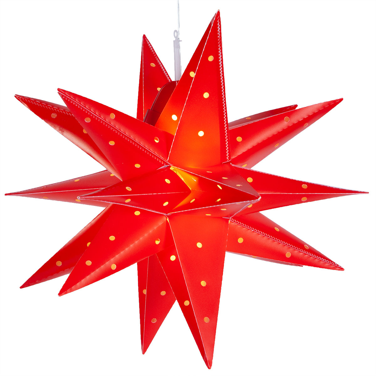 Fold-Flat Moravian Star LED Lantern, 17" H x 17" W x 17" D, Red