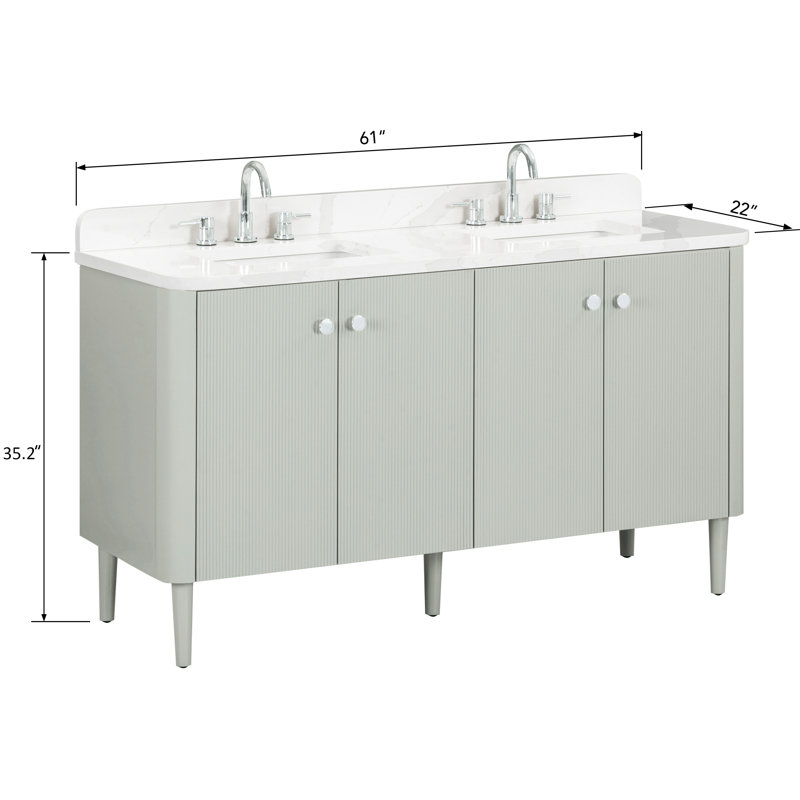 Haley 60 in. Double Sink Bathroom Vanity in Soft Sage with Top, Calacatta Quartz