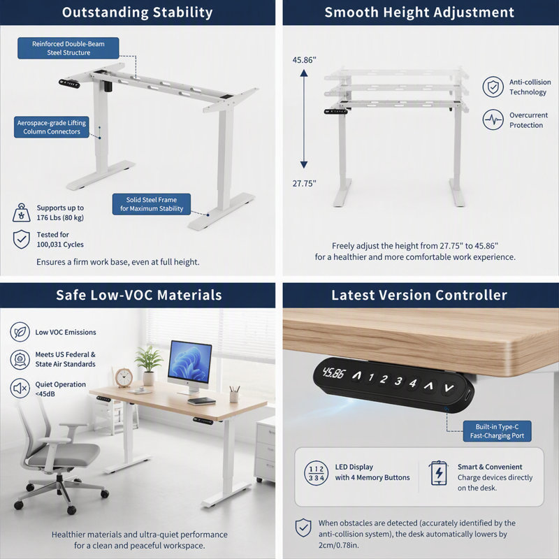 Bureau assis-debout électrique réglable en hauteur, table moderne pour ordinateur et jeux vidéo, idéale pour le bureau à domicile.