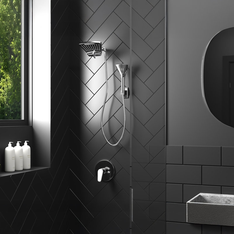 PowerShot 8-in Drill-less Shower System with Multi-function Showerhead and Multi-fucntion Handshower 1.8 GPM, Chrome